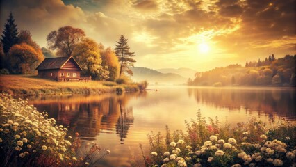 Fototapeta premium Retro sepia photos, soft focus, vintage film grain, evoking purity. Four cherished images.