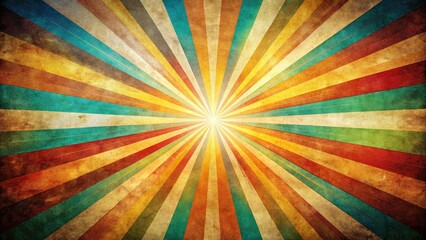Retro sunburst bokeh, vibrant vintage rays, grunge texture, colorful light, abstract photography.