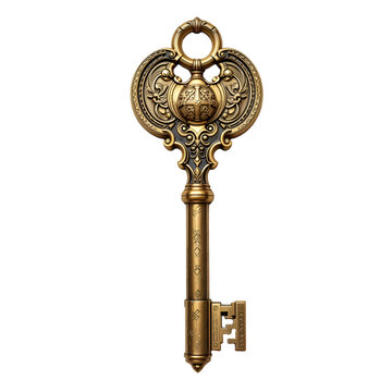 Antique rusty key isolated on black and white background