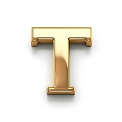 A three dimensional golden letter T on white
