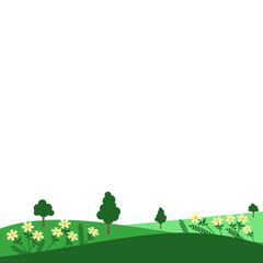 Landscape Illustration with Flowers and Trees