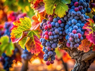Rioja's vibrant grapevines: sun-drenched bunches, lush Spanish vineyard photography.