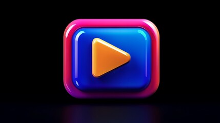 Vibrant 3D Render of a Play Button Icon on Black Background AI Generated