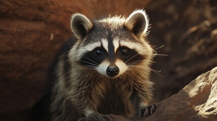 Fototapeta premium Closeup Portrait of a Raccoon in Rocky Environment