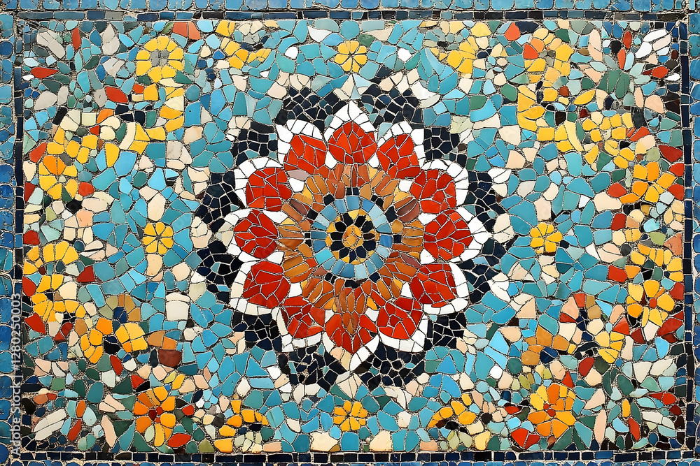 Poster vibrant mosaic design showcasing intricate patterns and colors