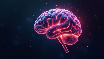 Abstract brain mesh within glowing digital grid , matrix, Artificial intelligence