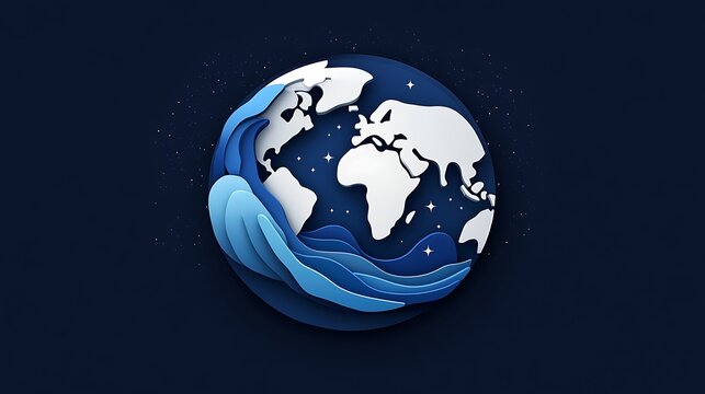 Paper Art Globe: A Digital Illustration of Ocean Waves Encircling Earth AI Generated