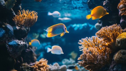 Naklejka premium Vibrant Tropical Fish and Coral Reef Underwater Scene