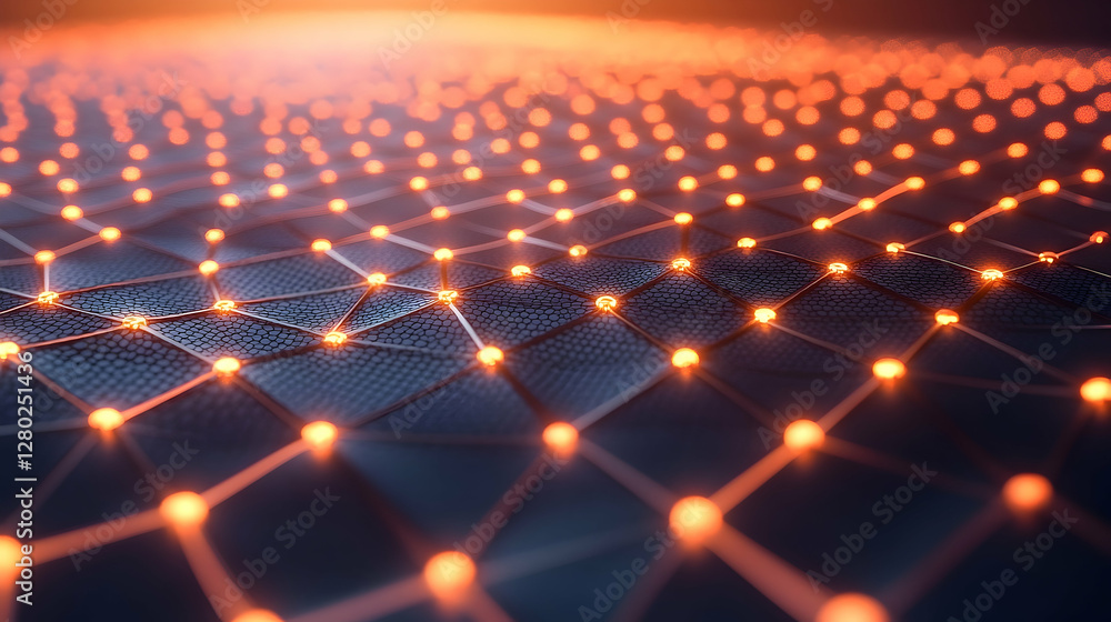 Poster intricate network of glowing nodes on a dark surface