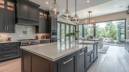 Luxury Modern Kitchen Design with Island and Outdoor View