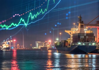 Obraz premium Global Trade and Investment Growth at Night Port