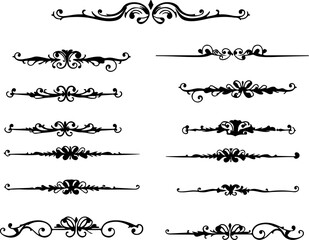Fototapeta premium a collection of ornate, black, filigree line dividers, likely for graphic design 