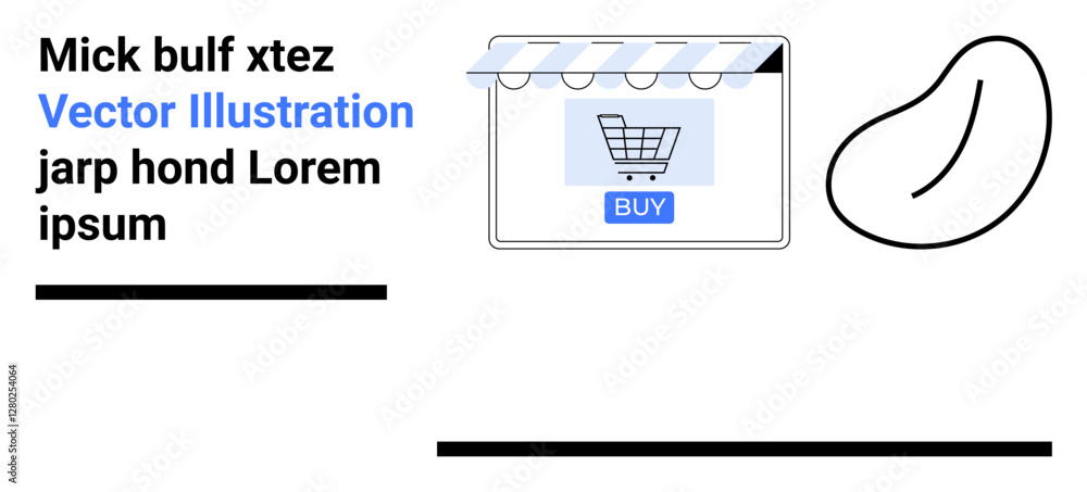 Aufkleber digital storefront with shopping cart and buy button, abstract shapes, and text representation. idea