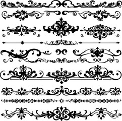Fototapeta premium Ornamental Design Elements Vector Set, Silhouette Ornamental Elements Collection, Elegant Ornamental Vector Art Pack, Classic Ornament Silhouette Design, Decorative Flourish Vector Silhouettes, Vintag