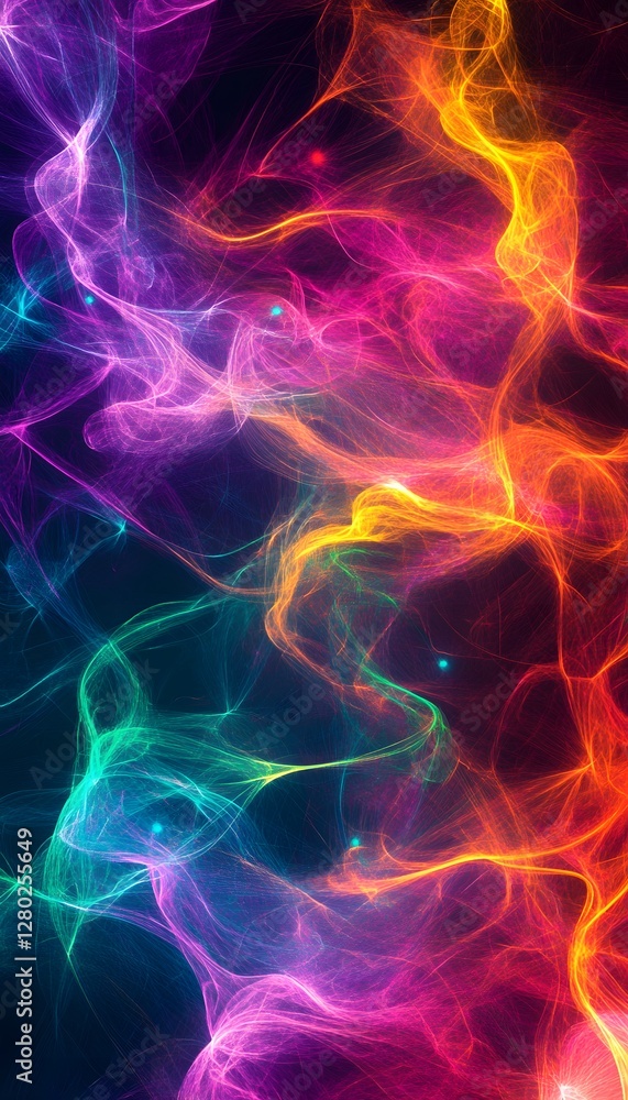 Poster bright abstract colorful swirling forms resembling energy fields