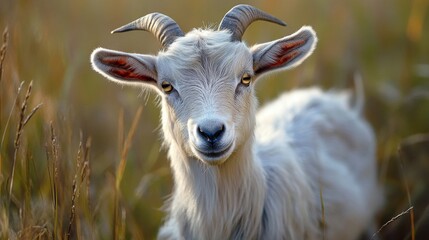 Obraz premium White Goat in Golden Hour Light