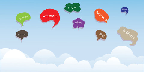 Multicultural different welcome greetings in the cloud word vector illustration design background