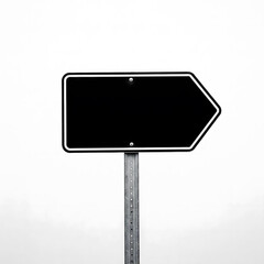 Fototapeta premium Close-up of a blank road guide sign with a monochromatic black and white design, set against a minimalist white background, emphasizing simplicity and elegance