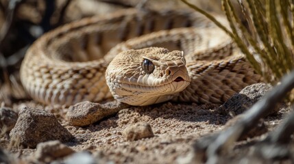 Fototapeta premium Closeup of a Tan Desert Snake in Sandy Habitat