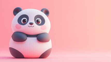 Fototapeta premium Cute and Playful Cartoon Panda Character on Soft Pink Background