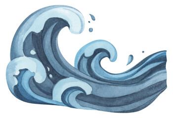 Water wave watercolor flat summer minimal sea ocean abstract art.