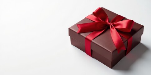 Fototapeta premium Elegant chocolate box, satin ribbon, white background, product photography, confectionery, gift