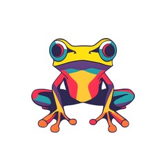 Obraz premium a vibrant colorful frog illustration sitting still, with a modern design. The frog is eye-catching, appealing, and perfect for any project that needs a touch of fun