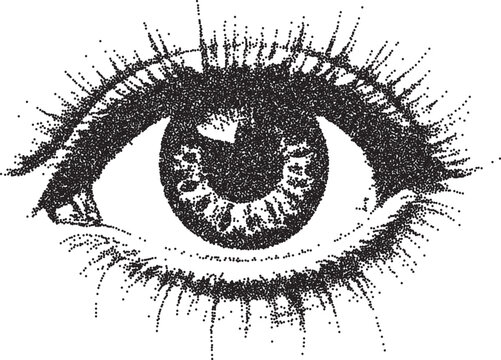 Eye vintage y2k stipple art, stippled halftone stipple brutalist retro vector png with transparent background, dotted 2000s aesthetic photocopy effect tattoo