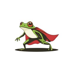 a heroic frog standing ready to leap into action, cape billowing