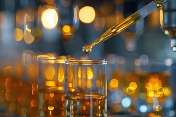 Close-up of Oil Viscosity Test with Pipette and Graduated Cylinder