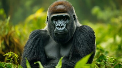 Obraz premium Powerful Gorilla in Lush Rainforest