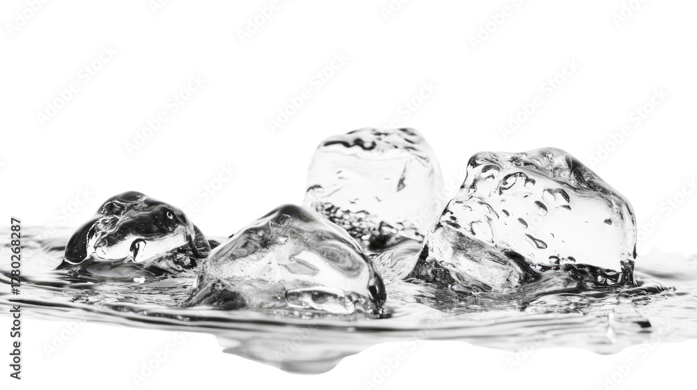 Poster frozen clarity: a cluster of crystalline ice cubes glistens, creating a refreshing, visually appeali