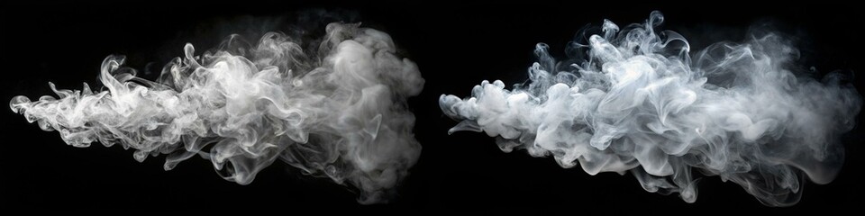 Fototapeta premium Two clouds of smoke are shown side by side. The smoke is white and billowing, creating a sense of movement and energy. The image conveys a feeling of excitement or anticipation