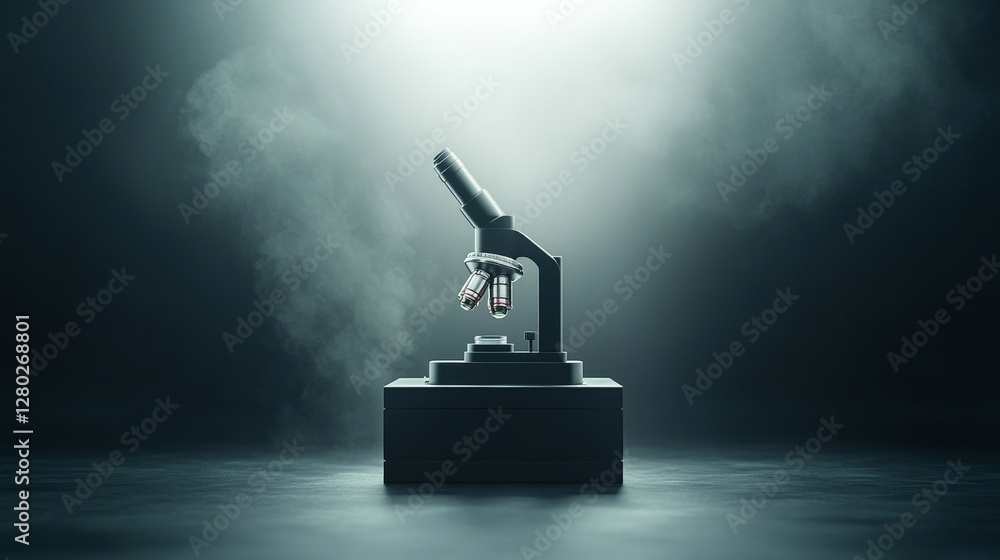 Aufkleber artistic representation of microscope on dark background with fog