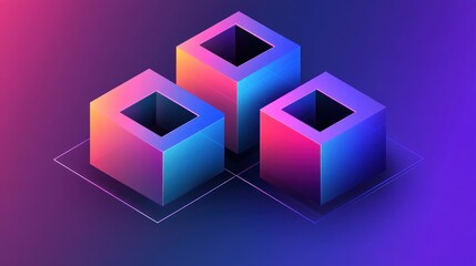 Obraz premium Three vibrant isometric cubes on gradient background.