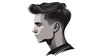 Fototapeta premium Stylish Silhouette: A sophisticated illustration portrays a man in profile, showcasing a modern, meticulously sculpted hairstyle. 
