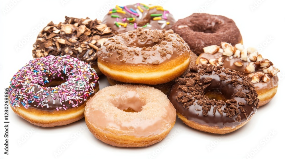 Aufkleber assorted colorful donuts with toppings arranged in a circular pattern on a white background