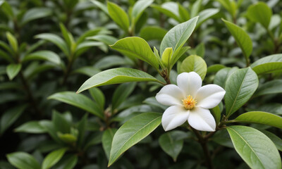Obraz premium Japanese Tea Plant (Camellia sinensis) Known for its glossy leaves and fragrant flowers, the Japanese tea plant is grown primarily