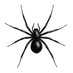 Black and white vector illustration of a complete spider on a transparent background.