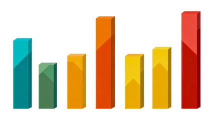 Colorful bar graph isolated on a transparent background.