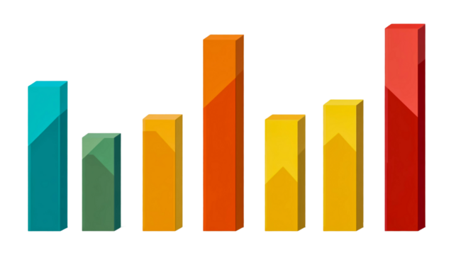 Colorful bar graph isolated on a transparent background.