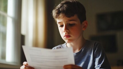 Worried user reviewing their child’s report card at home. Featuring concern and stress