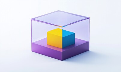 Obraz premium Transparent cube showcasing a smaller, two-toned cube inside.