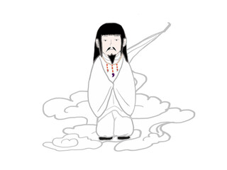 The figure of Kamimusbinokami, a god who appears in Japanese mythology, riding on a cloud.