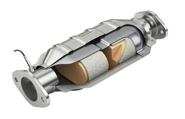 Cross section of catalytic converter with sensor flue gas isolated on transparent background - 3d PNG illustration
