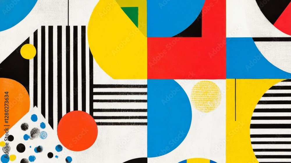 Poster bold shapes and vibrant color palette create a visual symphony of geometric design offering a modern