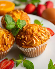 Delicious muffins with toasted almonds, handmade and baked.