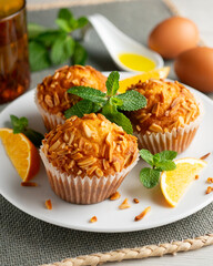 Delicious muffins with toasted almonds, handmade and baked.