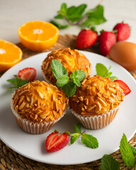 Delicious muffins with toasted almonds, handmade and baked.