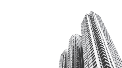 Urban Ascent: An upward perspective of sleek, modern high-rise buildings, their towering facades reaching towards the sky, symbolizing progress and ambition.